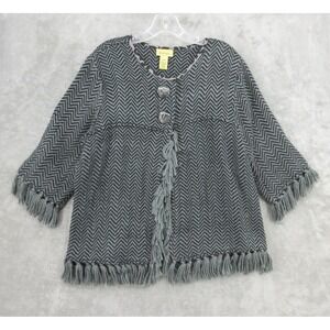 Youtopia Sweater Womens Size L Chevron Fringe Cardigan Western Artsy Boho Grey